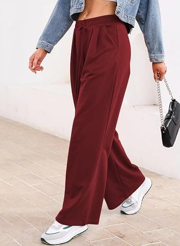 Aleumdr Wide Leg Sweatpants for Women 2025 Trendy Fashion High Waisted Drawstring Loose Long Pants with Pockets thumbnail 5