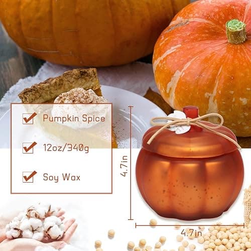 Pumpkin Shaped Candles, Pumpkin Spice Scented Candles, Autumn Candle for Thanksgiving, Fall Candle Gift for Home, 12oz, Farmhouse Pumpkin Decor thumbnail 3