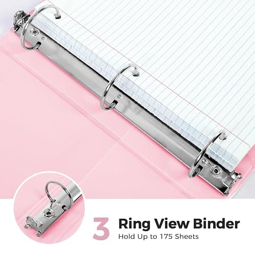 SKYDUE 1 Inch 3 Ring Binder with 8 Tab Dividers & 24 Labels, Pastel Binder Organizer for Letter Size Paper, Aesthetic School Binder for Notes, Documents, Office & Home Organization, Pink thumbnail 5