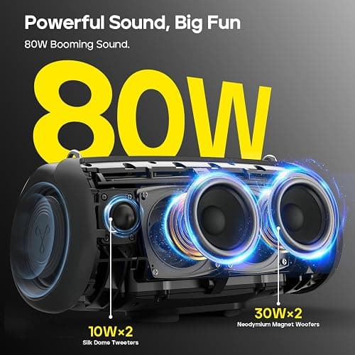 Tribit StormBox Lava Bluetooth Speaker, 80W Loud Sound, 24H Playtime, Black | IP67 Waterproof, BT5.4, XBass, Custom EQ, TWS Pairing, Portable, Wireless, Built-in Mic, Party, Home, Outdoor, Camping, Beach thumbnail 2
