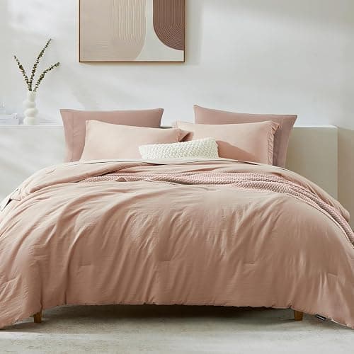 WRENSONGE Queen Comforter Set - 7 Pieces Clay Pink Soft Bed in a Bag Queen with Fitted Sheet, Flat Sheet, 2 Pillow Shams, and 2 Pillowcases- Warm Bedding Sets for All Season thumbnail 3