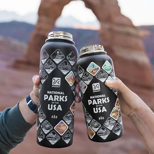 DYSANKY National Parks Water Bottle – 32 oz Insulated Stainless Steel Bottle with 63 Hand-Drawn Park Stickers, Carrier Bag, Strap & Gift Box – BPA-Free – Ideal for Hiking, Camping & Travel thumbnail 2