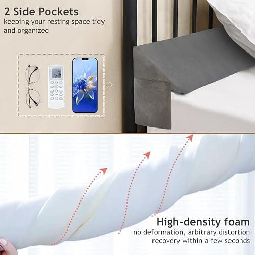 Vekkia Twin Bed Wedge Pillow for Headboard Gap Filler(0-5"),High-Density Foam,Prevents Pillows & Items from Falling,Ergonomic Design,Large Storage Pockets, Removable&Washable Cover,Gray,39''x10''x6'' thumbnail 6
