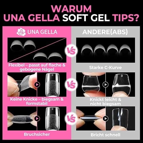UNA GELLA Kurze Quadrat Tips für Gelnägel, 216 Stück 12 Größen Press On Nail Tips Soft Gel Nagel Vorgeformte Klare Square Nagelspitzen für Acrylic Nägel thumbnail 7
