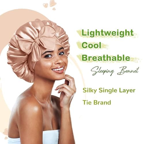 BONNET QUEEN Silk Bonnet for Sleeping for Curly Hair, Satin Bonnet Hair Wrap for Women & Men, Adjustable Silk Scarf Night Cap with Tie Band, Champagne thumbnail 2