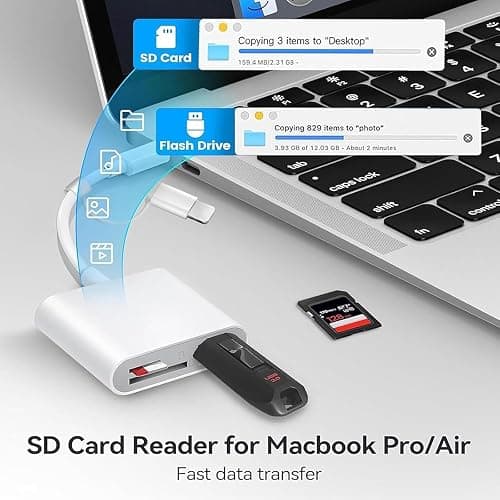 SD Card Reader for iPhone iPad, Built-in Lightning USB-C Dual Port SD Card Adapter with SD MicroSD USB 3 Slots Trail Camera Memory Card Viewer, No App Required, Plug and Play thumbnail 6