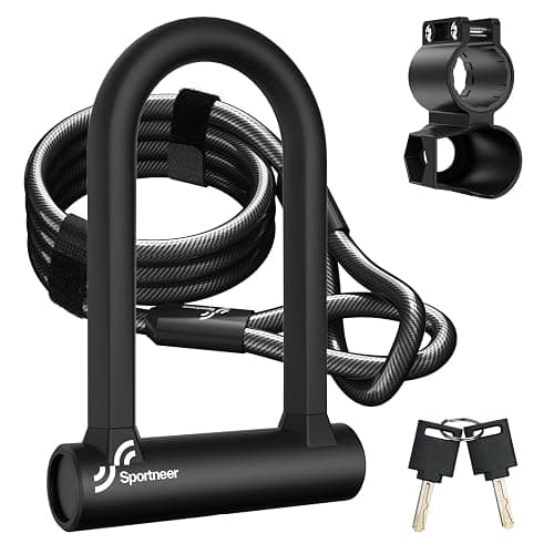 Sportneer Bike Lock: Heavy Duty Anti Theft Bike U Lock with 5ft Security Steel Cable - 17mm Shackle Bicycle U-Locks with 2 Keys & Mounting Bracket for Road Mountain Bike, Size 7.76''x5.02'', 1.64lb - Image 1