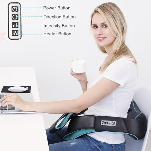 Mo Cuishle Shiatsu Back Shoulder and Neck Massager with Heat, Electric Deep Tissue 4D Kneading Massage, Best Gifts for Women Men Mom Dad, Fathers Day, Mothers Day, Christmas Gifts thumbnail 3