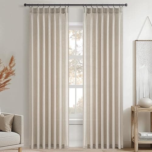 Topfinel Oatmeal Pinch Pleated Linen Curtains 105 Inch Length 2 Panels for Living Room Bedroom Semi Sheer Window Curtain Boho Neutral Back Tab Pinch Pleat Drape with Hooks 105 Inches Long thumbnail 8