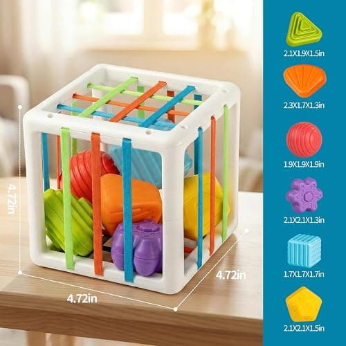Aprilwolf Montessori Toys for 1 Year Old, Cube & 6 Sensory Shape Blocks, Baby Toys 12-18 Months, Developmental Infant Birthday Gifts for Learning Toddler Age 1 2 3 thumbnail 8