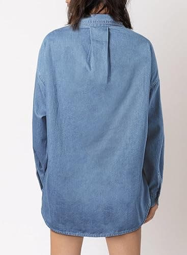Astylish Women Denim Shirts Button Down Blouse V Neck Casual Tops thumbnail 3