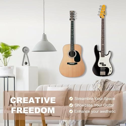 Bandpop Guitar Wall Mount - Black Walnut Guitar Hanger with 5pcs Picks for Acoustic, Electric, Bass, Banjo, Mandolin thumbnail 5