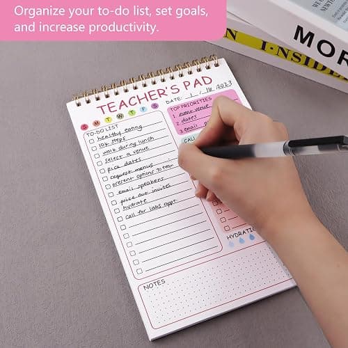 Teacher To Do List Notepad, 8.3x5.8 Inch Teacher Notepad, Spiral Checklist Notebook for Class Schedules, Daily Planner, School Tasks and Goal Setting (Pink) thumbnail 6