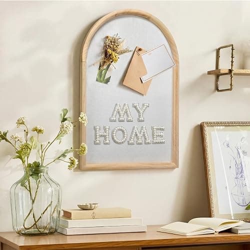 BrightRow Arch Bulletin Board with Pin Linen Wedding Display Framed Decorative 24x16 Hanging Wood Vision Cork Board for Office Wall School Home Decor, 70 Pearl Studs, 26 Letter Stickers(Natural) thumbnail 7