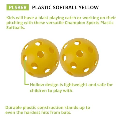 Champion Sports 12" Hollow Plastic Softball Set - Practice Softballs - Regulation Size Balls - Fun for All Ages - Lightweight/Durable – Multiple Pack Sizes and Colors thumbnail 5