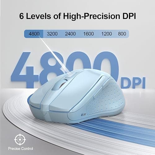 TECKNET Wireless Mouse (2.4G & BT5.0/3.0) Silent 4800 DPI Computer USB A & Bluetooth Mouse 6 Buttons, Wide Compatibility - Lightblue thumbnail 4