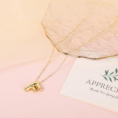 Necklace, 14k Gold Plated Balloon Initial Necklace Personalized Balloon Alphabet Pendant Necklaces Jewelry Gift for Women Girls thumbnail 3