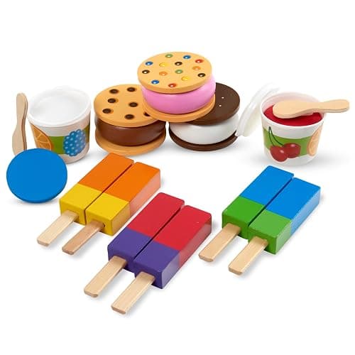 Melissa & Doug Wooden Frozen Treats Ice Cream Play Set (24 pcs) - Play Food and Accessories Food Toys for Toddlers and Kids 3+ thumbnail 4