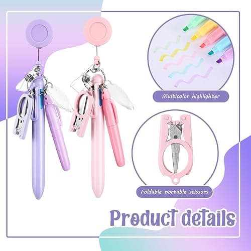 Trandraft 25 Pcs Nurse Pen Set Nurse Badge Accessories Mini Retractable Ball Pens Highlighter Badge Clip LED Keychain Folding Scissors (Pastel Color) thumbnail 4