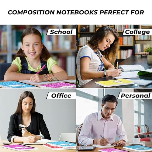 Rosmonde 12 Pack Bulk Composition Notebook Wide Ruled, Assorted Colors | Hard Cover Wide Ruled Notebook Bulk, 200 Pages (100 Sheets), 9-3/4 x 7-1/2", Composition Notebooks For School & Office thumbnail 7