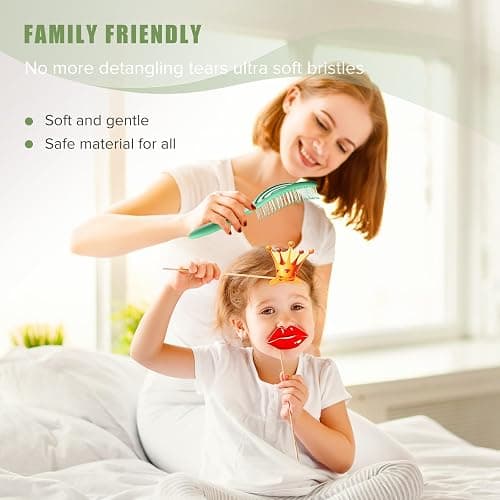 SHINLEA Hair Brush, Detangle Anti Tangle Brush, Spiral Hairbrush for Wet & Dry Hair, Women, Men, Kids, Glide Through Tangles For All Hair Types, Green thumbnail 3