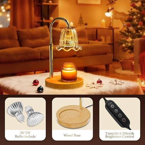 WarmEmbrace Candle Warmer Lamp with Timer Dimmable Light & Adjustable Height, Birthday Gifts for Women Mom Girl,House Warming Gift New Home Decor,Wax Melting Warmer for Jar Candles with 2 Bulbs/Gold thumbnail 5