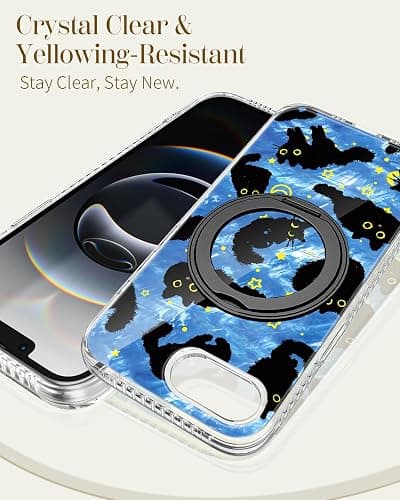 Loheckle for iPhone 17e/16e Case with Stand- Compatible with MagSafe Women Girls Cute Clear Girly Aesthetic Unique Design Soft TPU Magnetic Ring Phone Cover for Apple 17e/16e, Blue Cat thumbnail 5