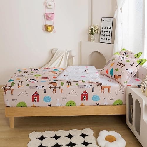 qjmiaofang 4Pcs Girl Zip Up Bedding Twin for Girls Farm Animal Comforter Set Kids All in One Zipper Bedding with Cow Sheets All Season Farmhouse Animal Zippered Bed Set with Fitted Sheet Decor thumbnail 3
