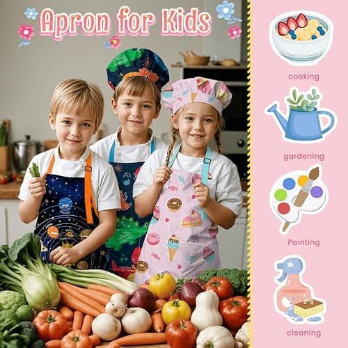 SANDJEST Kids Apron with Chefs Hat Set, Kitchen Apron Gifts thumbnail 6