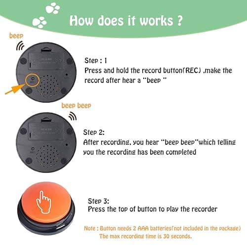 FINEST+ Voice Recording Button for Communication Pet Training Buzzer,30 Second Record&Playback Dog Toy,Voice Recording Clicker for Cat,Puppy,Pet Trainin,Funny Gift for Study Office Home 8Pcs thumbnail 2