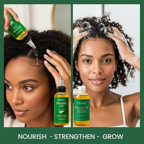 Dersie Batana Oil Hair Care Routine Set – Foundational Oil & Shampoo Steps – 100% Pure & Sourced from Honduras – Nourishes Scalp – For Dry, Damaged, Curly, Coily & Straight Hair thumbnail 2