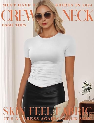 YOGINGO 2 Pack Womens Basic Short Sleeve Crew Neck T Shirt Slim Fit Tee Clothes Summer Y2k Going Out Crop Tops Tight Shirts thumbnail 7