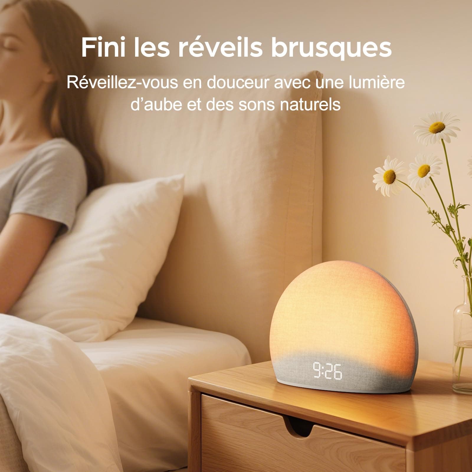 Sunrise Wekker met White Noise Sound Machine | Natuurlijke Wake-Up Light met Zachte Alarmtonen, 20 Rustgevende Geluiden, Dimbaar Display, Schermvrij Ontwerp thumbnail 3