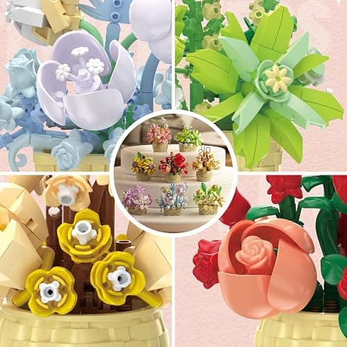 SJIADA 8 Pieces Flower Block Set- 1361 Pieces, Plant and Succulent Toys，Birthday Gift for Women and Girls As a Decoration or Adult Block Toy thumbnail 4