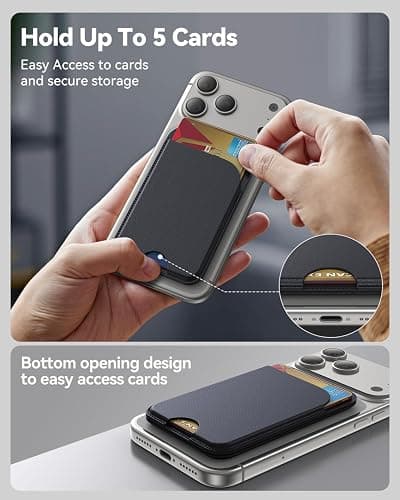 TWZKG for MagSafe Wallet, 5 Card Holder with Stand, Magnetic Phone Wallet Stand for iPhone 17/16/15/14/13/12 Pro Max Air Plus Series, RFID Blocking Vegan Leather,Black thumbnail 3