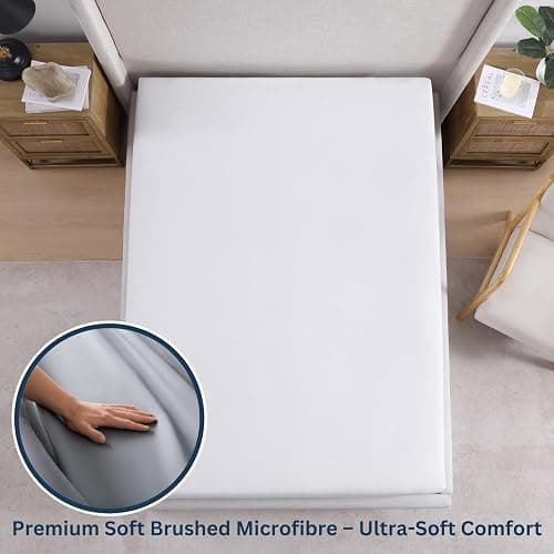 Fitted Sheet Double, White - Pre-Washed, Deep Pocket 14 inch (35 cm) - Easy Care - Soft Brushed Microfibre Fabric - Shrinkage and Fade Resistant - Bottom Sheet thumbnail 5