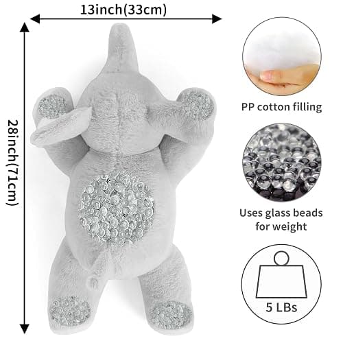 WeBingo Weighted Elephant Stuffed Animals 27", 5 Pounds Weighted Plush Toy for Christmas, Valentine's, Birthday Big Soft Cute Elephant Plushies Gifts for Kids Adults Boys Girl(Gray) thumbnail 3