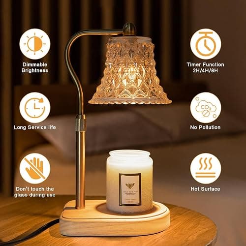 Amber Candle Warmer Lamp with Timer, 2/4/8H Adjustable Height, Dimmable for All Scented Jar Candle Sizes, 2 Bulbs thumbnail 4