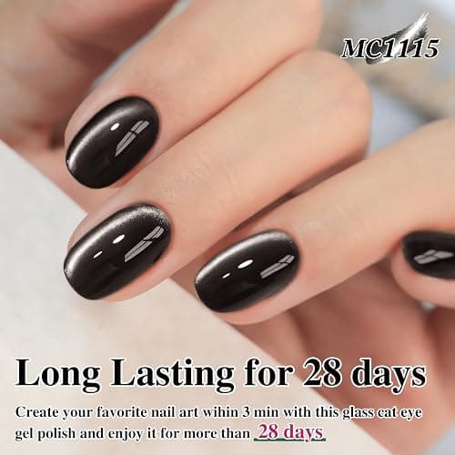 Double Rhythm Jelly Glass Cat Eye Gel Polish with Magnet 15ML Holographic Glitter Shimmer Translucent Sheer Color Magnetic Nail Polish Salon DIY at Home (Jelly Black-MC1115) thumbnail 5