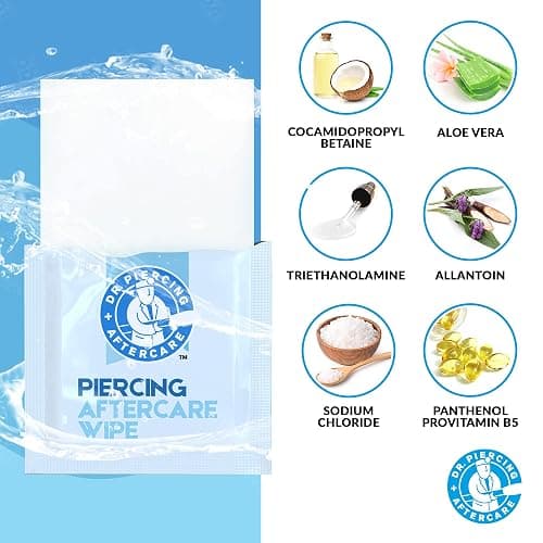 Dr. Piercing Aftercare Wipes – Piercing Aftercare | Saline Solution for Piercings - Keloid Bump Ear Piercing Cleaner – Ears Lips Belly Nose Piercing Bump - Piercing Hole Cleaner (100 Count) thumbnail 6
