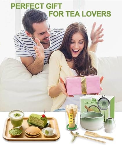 JBER Matcha Set, Matcha Whisk Set 7 Pcs - Bamboo Matcha Whisk, Ceramic Bowl with Spout & Whisk Holder, Sifter, Bamboo Scoop & Holder - Complete Matcha Kit Gift for Matcha Lovers, Gradient Light Green thumbnail 7