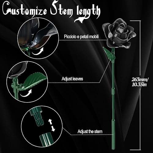 Black Roses Flower Building Set-12Pack, Compatible with Lego Bouquet for Adults,Gothic Horror Flowers Botanical, Gift for Halloween & Valentines Compatible with Lego Roses(585pcs) thumbnail 6