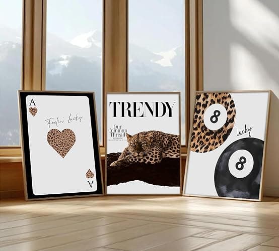 Set of 3 Black Leopard Print Wall Art Funky Lucky 8 Ball Poster Prints Preppy Room Aesthetic Cheetah Pictures Wall Decor for Girls Bedroom Apartment Dorm Home Decoration Unframed 12x16in thumbnail 9