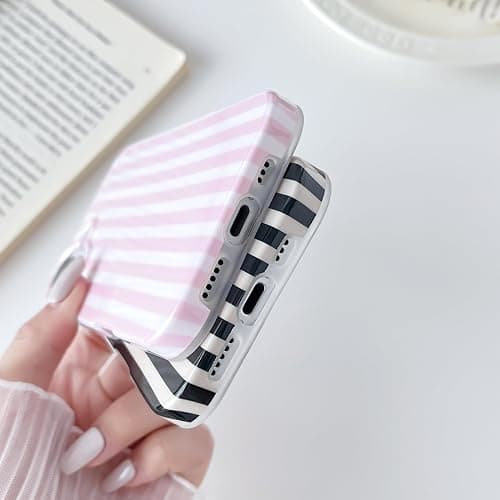 Yeddabox for iPhone 16 Case Cute Striped Phone Case Soft TPU Slim Shockproof Phone Cover for Women Girls, Pink thumbnail 3