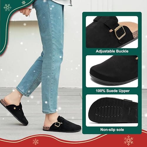 Women's Suede Clogs Mens Leather Mules Comfort Cork Footbed Antislip House Sandals Arch Support Potato Shoes with Adjustable Buckle thumbnail 3