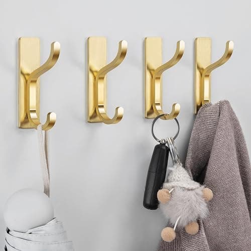 pickpiff Adhesive Wall Coat Hooks - Heavy Duty Stick-On Door Hanger, Metal Hook for Hanging Towel,Purse, Robe, Backpack, Jacket, Clothes - for Bathroom,Dorm, Closet, Kitchen - Gold, 4 Pack thumbnail 7