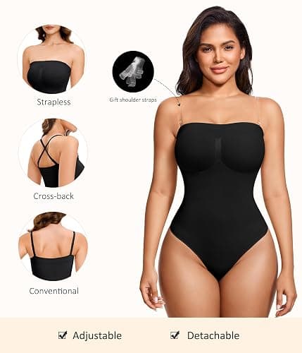 IHHCOXK Strapless Thong Bodysuit for Women Seamless Tummy Control Shapewear Body Shaper -Removable Strap Tube Top Leotard thumbnail 2