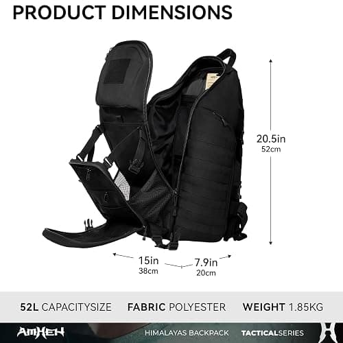 AMHEH 52L Tactical Backpack Military Molle Assault Pack - 3 Day Bugout Survival Rucksack, Hydration Compatible, Black thumbnail 3