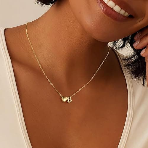 M MOOHAM Dainty Heart Initial Necklaces for Women Girls Gifts - 14K Gold Plated Tiny Heart Initial Necklace Jewelry Personalized Birthday Gifts for Women Teen Girls Trendy thumbnail 4