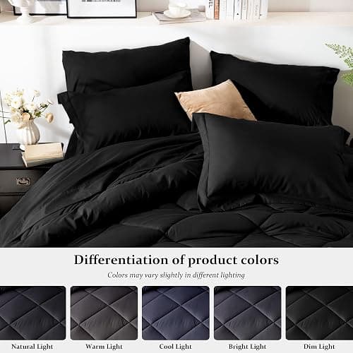 Newspin Full Comforter Set Black - Bed in a Bag Full Size 8 Pieces, All Season Bed Set, Fluffy Comforter Set with Sheets, Sheet Set Quilt Blanket, Pillowcases & Shams & Bed Skirt - Black - Diamond - Full thumbnail 4